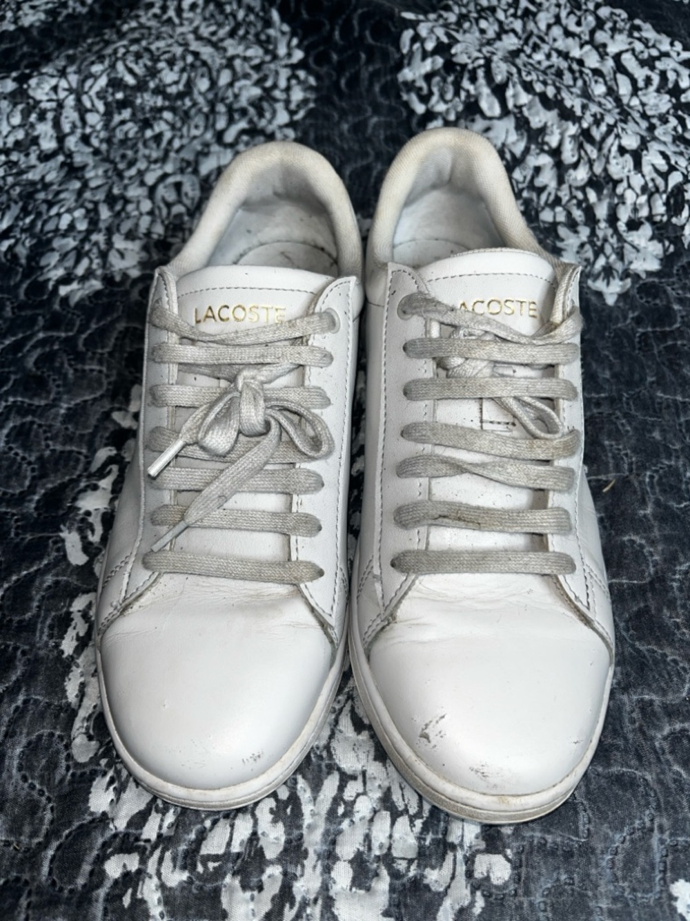 Lacoste White Leather Low-Top Sneakers with Gold Logo